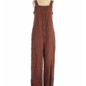 Everlane Brown Button-Front Linen Jumpsuit missing tie